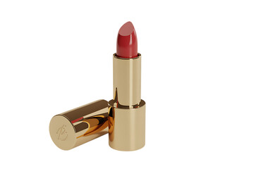 Luxurious red lipstick in elegant gold case, perfect for beauty and fashion promotions
