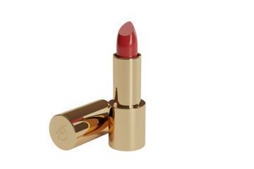 Luxurious red lipstick in elegant gold case, perfect for beauty and fashion promotions