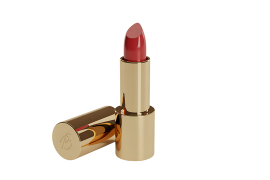 Luxurious red lipstick in elegant gold case, perfect for beauty and fashion promotions