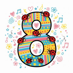 Cute Number 8 Doodle Icons for Kids' Projects - 1