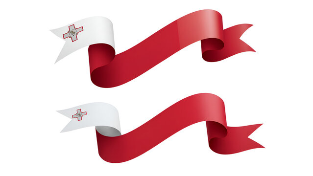 Two red ribbons with the maltese flag emblem isolated on transparent background