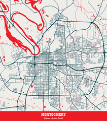 Abstract Vector Map of Montgomery, Alabama, United States for Home Wall Poster
