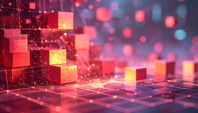 Abstract digital blocks in vibrant red