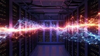 Futuristic data center visualization with digital energy transmission concept - Powered by Adobe