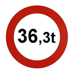 Illustration des Straßenverkehrszeichens "Maximal zulässiges Gesamtgewicht 36,3t"	