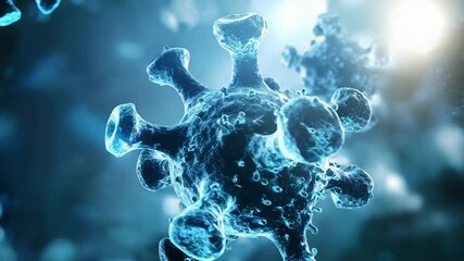 Microscopic view of virus cells floating in blue environment - Powered by Adobe