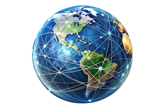 global network connection earth globe with digital isolated on white background png, ai generated