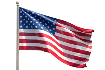 Waving American Flag on Pole isolated on a transparent background usa flag stars and stripes