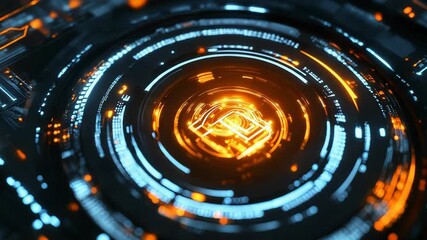 Futuristic technological circular interface processing data on circuit board - Powered by Adobe