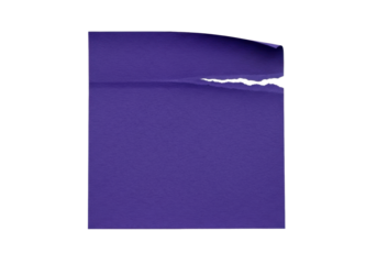 A deep indigo sticky note, thick fibrous paper with distinct texture, subtle imperfections, frayed edges, deliberate tear, isolated on transparent with copy space, concept of impactful urgency
