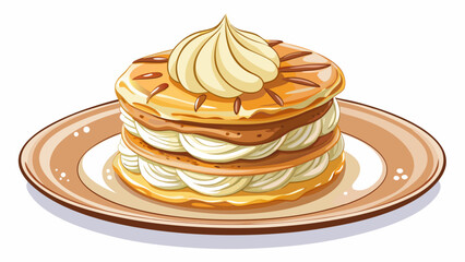 Crisp layers of mille-feuille alternate with creamy filling, topped with sugar glaze. Displayed on a stylish plate, isolated against white background, it captures balance, artistry, and Parisian sophi