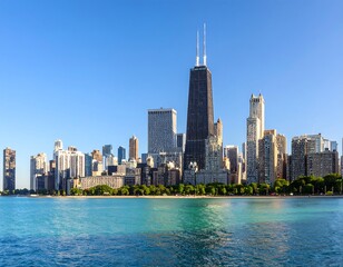 Obraz premium Panoramic view of Chicago skyline over water