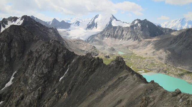 The aerial view of Ala Kul Lake in Kyrgyzstan