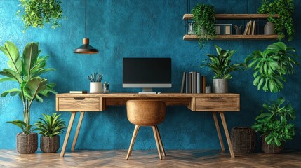 Stylish home office with plants