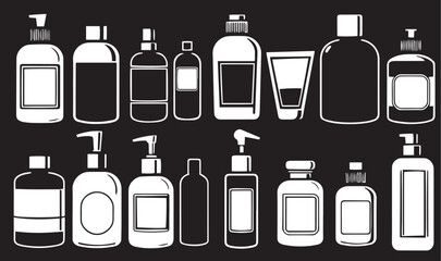 Fototapeta premium A set of cosmetic containers. Jars, vials, bottles, tubes. Hand drawn vector illustration