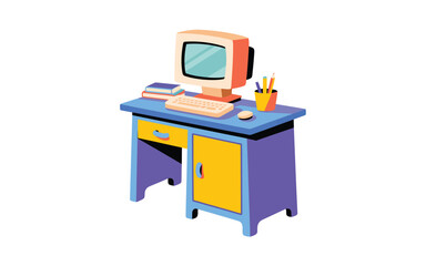 Retro computer setup on a colorful desk illustration