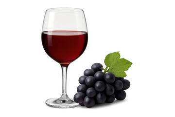 Fototapeta premium Glass of red wine with fresh grapes on transparent background