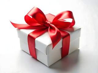 Obraz premium A white gift box with a red ribbon isolated on white background, perfect for any special occasion or holiday