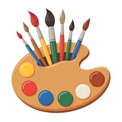 Colorful Artist's Palette with Paintbrushes