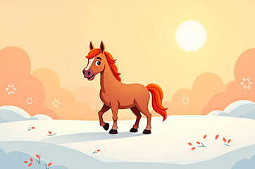 Cartoon Horse in Autumn Landscape