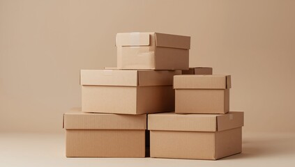Obraz premium Stacked Cardboard Containers Rectangular Forms Arranged in a Vertical Orientation.