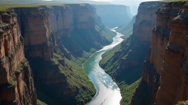Scenic canyon with a winding river flowing through steep cliffs