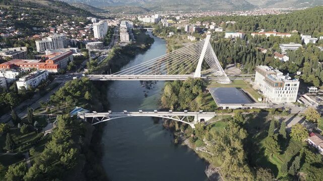 Picturesque panorama of Podgorica, Crna Gora. Aerial video.