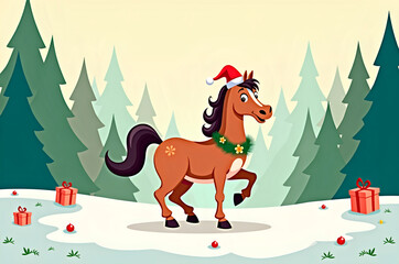 Christmas Horse in Winter Forest