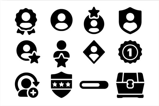 Forum Badge Icons. Solid style icons of forum trust levels: new user badge, regular user badge, top contributor badge, trusted