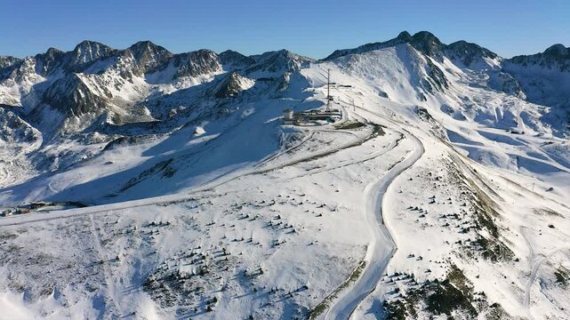 Aerial view of Grandvalira, the largest ski resort in the Pyrenees, Andorra.