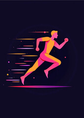 Dynamic sprint in motion: An artistic depiction of a runner in full stride, their form a study in athleticism and speed, with vibrant streaks suggesting a trail of motion and energy.