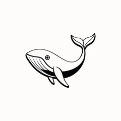 Stylized black and white whale illustration isolated on white background