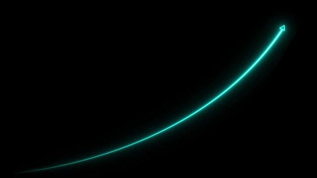 Glowing Neon color business growth rising arrow. The business graph icon represents data analysis, Neon Business chart icon isolated . A neon up business graph icon displays a glowing,