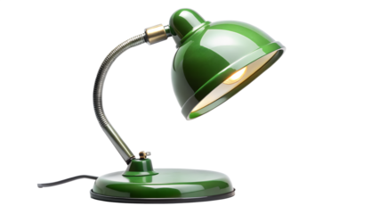 Green desk lamp isolated on transparent background a classic and stylish lighting fixture for any workspace, providing focused illumination for tasks