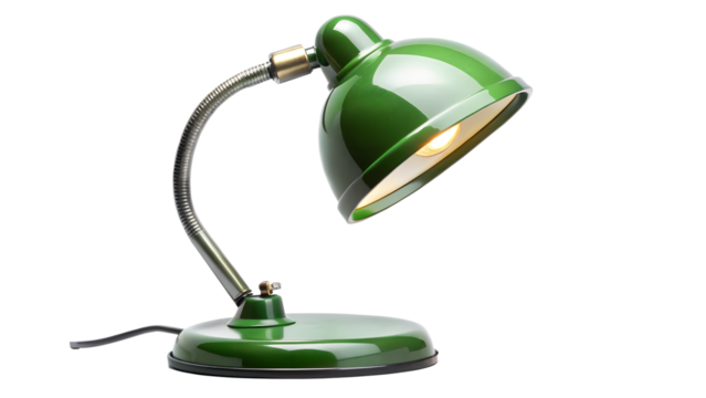 Green desk lamp isolated on transparent background a classic and stylish lighting fixture for any workspace, providing focused illumination for tasks