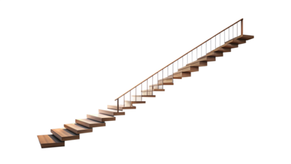 Wooden staircase isolated on transparent background, a functional and aesthetic element for connecting different levels in a building or home, modern design