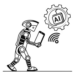 industrial, mechanical, robotic figure, gear, technology, science fiction, black and white, lineart
