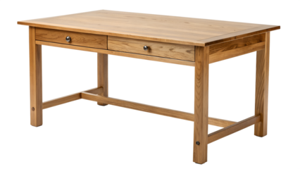 Wooden table with drawers isolated on transparent background, showcasing furniture design for dining, working, or decorative purposes in home or office