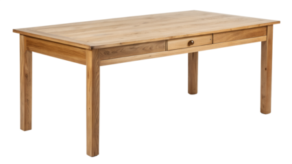 Wooden table with drawer isolated on transparent background, showcasing furniture design for dining, working, or decorative purposes in home or office