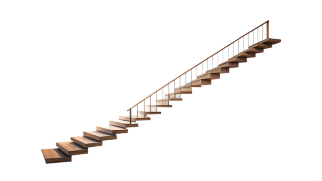 Wooden staircase isolated on transparent background, a functional and aesthetic element for connecting different levels in a building or home, modern design