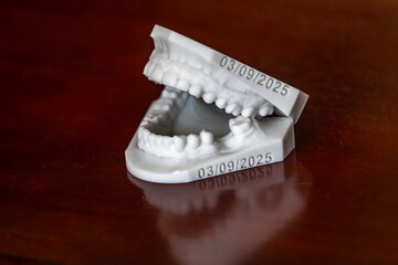 Study model with dental analysis, resin model obtained in 3D printing, to perform dental implants