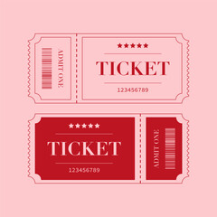 Vintage pink ticket with barcode and admit one text. Retro style admission coupon design, isolated on pastel background.