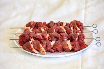 Typical Brazilian barbecue skewer made with filet mignon, a traditional happy hour snack. Espetinho, churrasquinho