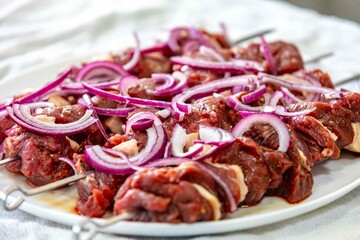 Typical Brazilian barbecue skewer made with filet mignon, a traditional happy hour snack. Espetinho, churrasquinho