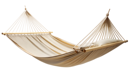 Comfortable hammock with a pillow for relaxation isolated on transparent background, perfect for enjoying the outdoors and unwinding in style