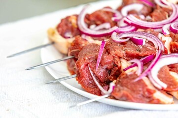 Typical Brazilian barbecue skewer made with filet mignon, a traditional happy hour snack. Espetinho, churrasquinho