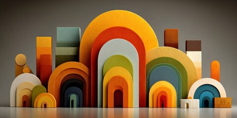 Colorful abstract cityscape with retro design elements creating a vibrant urban landscape