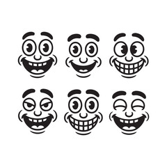 Cartoon Smiling Faces Vector Set Funny Comic Expressions Happy Emoji Characters Illustration