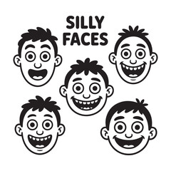Cartoon Smiling Faces Vector Set Funny Comic Expressions Happy Emoji Characters Illustration