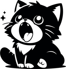 Adorable Black Cat with Open Mouth Cute Cartoon Style